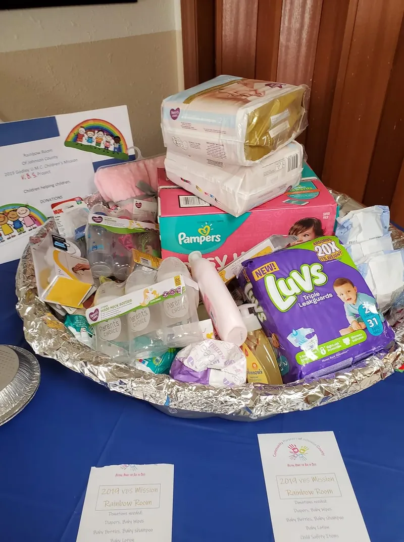 Donated baby items and hygiene supplies collected for the Rainbow Room